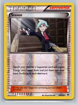 Steven 90/108 Reverse Holo Uncommon 2015 Trainer Supporter Pokemon Card - Image 1