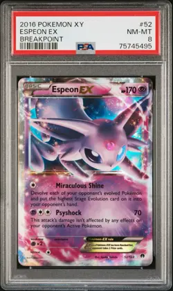 2016 Pokemon TCG - Espeon EX 52/122 - XY Breakpoint - Holo Ultra Rare - PSA 8 - Image 1