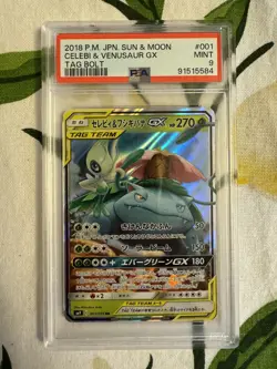 2018 Pokemon - Japanese Celebi & Venusaur GX S&M Tag Bolt - 001/095 PSA 9 Mint! - Image 1
