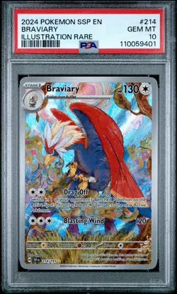 PSA 10 Braviary #214 Pokemon Surging Sparks English 2024 - Image 1