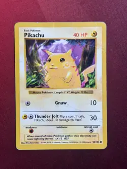 PIKACHU 58/102 Base Set SHADOWLESS [Yellow Cheeks] Pokemon TCG card - Image 1