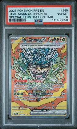 2025 POKEMON PRE EN-PRISMATIC EVOLUTIONS #145 TEAL MASK OGERPON EX PSA 8 - Image 1