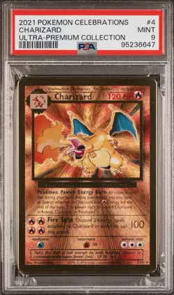2021 Pokemon Charizard Gold Metal Celebrations UPC Ultra Premium Coll. #4 PSA 9 - Image 1