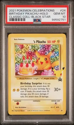 2021 Pokemon Celebrations Birthday Pikachu #24 PSA 10 GEM MINT - Image 1