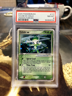 2005 POKEMON EX UNSEEN FORCES #117 CELEBI EX-HOLO PSA 8 - Image 1