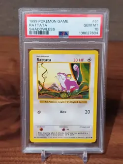 1999 POKEMON GAME #61 SHADOWLESS RATTATA PSA 10 - Image 1