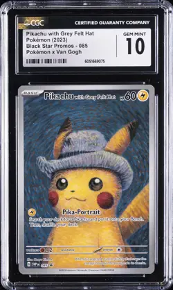 2023 POKEMON POKEMON X VAN GOGH PIKACHU WITH GREY FELT HAT CGC 10 GEM MINT - Image 1