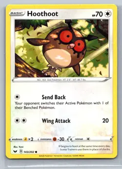 Hoothoot 143/202 SWSH01: Sword & Shield Base Set Common Card - Image 1