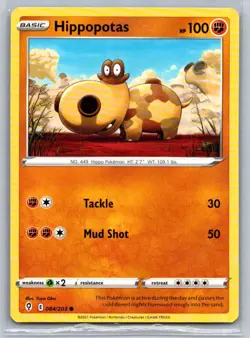 Hippopotas 084/203 SWSH07: Evolving Skies Common Card - Image 1