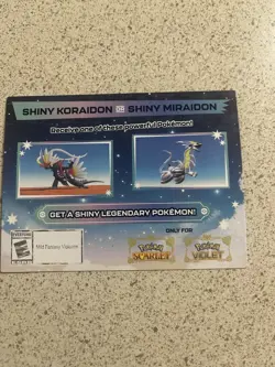 Pokemon Scarlet and Violet Shiny Koraidon OR Miraidon GameStop Promo Card Code - Image 1