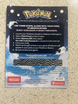 Pokemon Scarlet and Violet Shiny Koraidon OR Miraidon GameStop Promo Card Code - Image 2