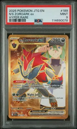 2025 POKEMON JTG EN-JOURNEY TOGETHER HYPER RARE #189 N'S ZOROARK EX PSA 9 - Image 1