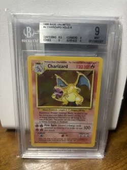 1999 Pokemon Base Set Unlimited #4 Charizard Holo Rare BGS 9 Mint - Image 1