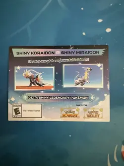 Koraidon and Miraidon shiny code cards for scarlet and violet game. - Image 1