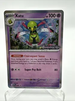 STAFF #059 Xatu Scarlet & Violet Paradox Rift Pokemon TCG Promo Card Stamped - Image 1