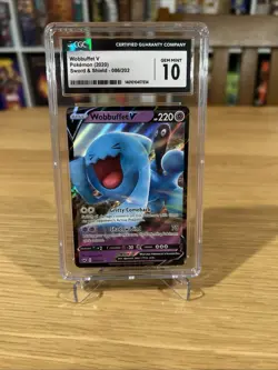 CGC Gem Mint 10 Pokemon TCG Sword & Shield Holo Card Wobbuffet v 086/202 Swsh01 - Image 1