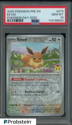 Pokemon Prismatic Evolutions Eevee 074 Pokemon Day PSA 10 Gem Mint - Image 1