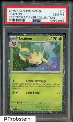 Pokemon Prismatic Evolutions Leafeon 170 Sticker PSA 10 Gem Mint - Image 1