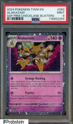 2024 Pokemon TWM EN SSP Prem Checklane Blisters #082 Alakazam PSA 9 MINT - Image 1