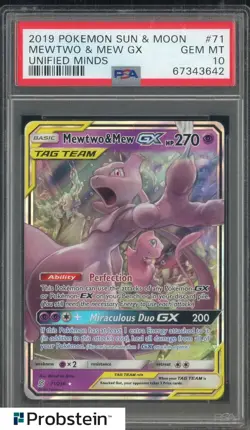 2019 Pokemon S & M Unified Minds #71 Mewtwo & Mew Gx PSA 10 GEM MINT - Image 1
