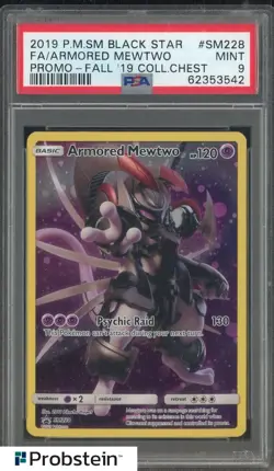 2019 Pokemon SM Black Star Promo Fall Coll Chest #SM228 Armored Mewtwo FA PSA 9 - Image 1