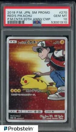2018 Pokemon JPN SM Promo Cntr 20th Annv Cmp #270 Red's Pikachu PSA 10 GEM MINT - Image 1