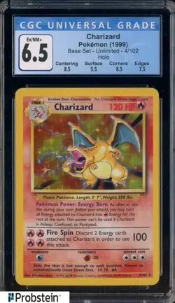 1999 Pokemon Base Set Unlimited #4/102 Charizard CGC 6.5 EX-NM+ - Image 1