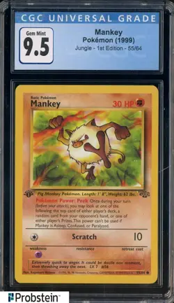 1999 Pokemon Jungle 1st Edition #55/64 Mankey CGC 9.5 GEM MINT - Image 1