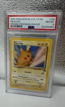 2001 POKEMON PROMO BLACK STAR 26 PIKACHU POKEMON LEAGUE PSA 8 - Image 1