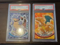 Topps Pokemon Charizard #6 PSA 6 Blastoise #9 PSA 7 1999 TV Animation Non-Holo! - Image 1