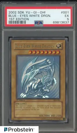 2002 Yu-Gi-Oh! Blue Eyes White Dragon 1st Edition #001 PSA 5 EX - Image 1