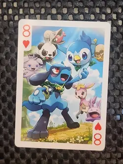 Riolu Piplup Pokemon Playing Card Poker Card Eight Of Hearts NM - Image 1