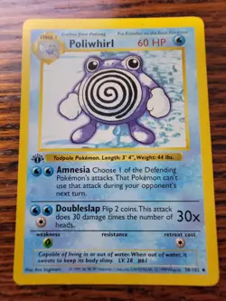 LP Poliwhirl Pokemon 1999 Shadowless Base Set 1st Edition Vintage Rare # 38/102 - Image 1