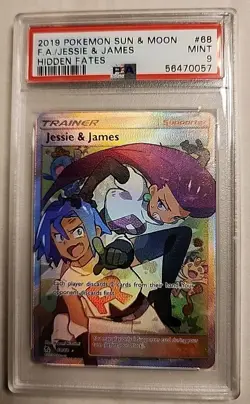 2019 POKEMON SUN & MOON HIDDEN FATES #68 FULL ART/JESSIE & JAMES PSA 9 - Image 1