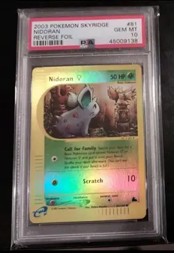 PSA 10 GEM MINT Nidoran 81/144 REVERSE HOLO Skyridge Pokemon Card 233 - Image 1