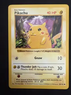 Pikachu Red Cheeks Shadowless 58/102 Base Set 1999 Pokemon TCG Card LP - Image 3