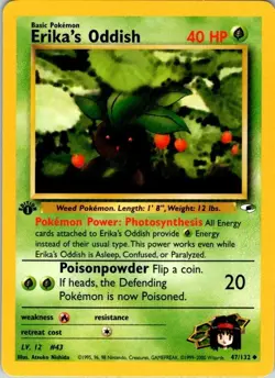 Pokemon 1st Edition Card TCG Gym Heroes LP-NM Erika's Oddish 47/132 - Image 1