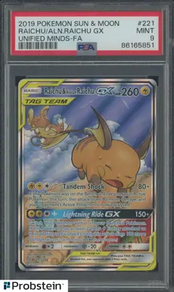 2019 Pokemon S & M Unified Minds #221 Raichu Alolan Raichu Gx Fa PSA 9 MINT - Image 1