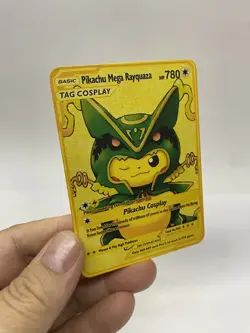 Pikachu Meg Rayquzaz Gold Metal Pokemon Card-Collectible Gift Display Christmas - Image 1