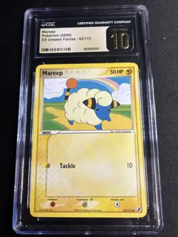 CGC 10 PRISTINE Mareep 62/115 Ex Unseen Forces Pokemon Card 2005 - Image 1