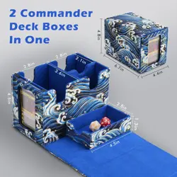 Card Deck Box for Commander Display, Wave Blue, Fits 200+ Double Sleeved Cards, - Image 2