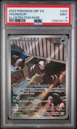2023 POKEMON OBF EN-OBSIDIAN FLAMES ILLUSTRATION RARE #204 HOUNDOUR PSA 9 - Image 1
