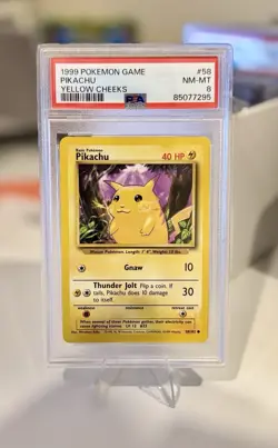 1999 POKEMON GAME YELLOW CHEEKS #58 PIKACHU PSA 8 - Image 1