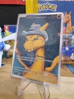Van Gogh Charizard - Classic Pokemon Fan Art Custom - Grey Felt Hat - Non TCG - Image 3