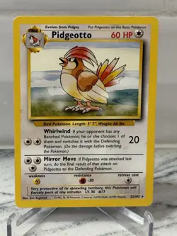 Vintage 1999 Pidgeotto 22/102 Base Set Rare English Pokemon WOTC LP Card - Image 1