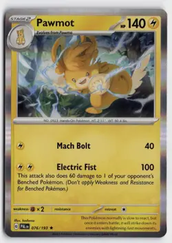 Pokemon Pawmot 076/193 Holo Rare SV02: Paldea Evolved NM - Image 1