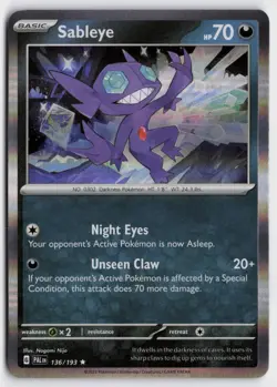 Pokemon Sableye 136/193 Holo Rare SV02: Paldea Evolved NM - Image 1