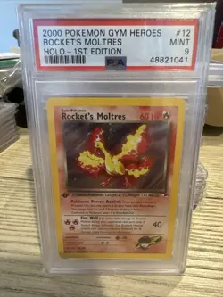 Pokemon TCG Rockets Moltres Holo Rare Card 12/132 Gym Heroes 1st Edition - Image 1
