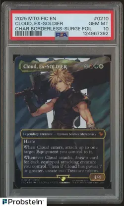 2025 MTG Final Fantasy Borderless Surge Foil 0210 Cloud Ex-Soldier PSA 10 GEM MT - Image 1