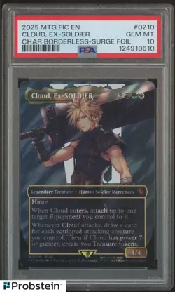 2025 MTG Final Fantasy Borderless Surge Foil 0210 Cloud Ex-Soldier PSA 10 GEM MT - Image 1